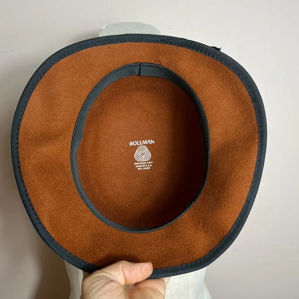 Vintage Bollman Brown 100% Wool Hat with bow 7.5”